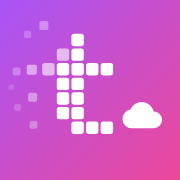 The tport.space pixel t and cloud mark on a violet-to-pink tile